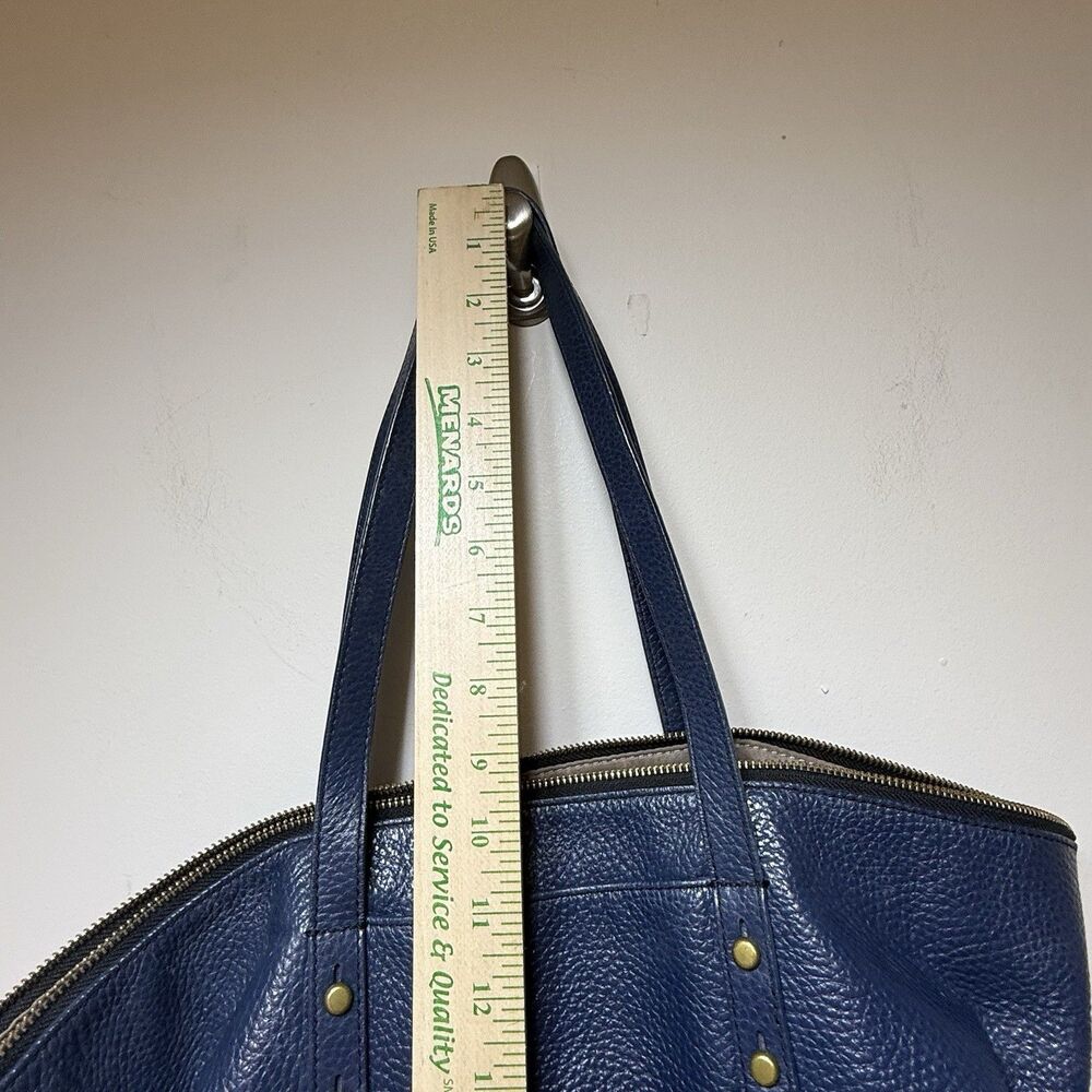 VTG Fossil Jenna Denim Navy Blue Pebbled Leather Brown Trim Tote Shoulder Bag - Picture 8 of 9